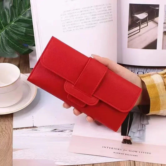 PU Leather Women Wallets Luxury Long Hasp Fold-over Pattern Coin Purses Female Brand Solid Colors New Thin Clutch Phone Bag