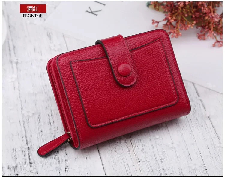 Women Wallets 2024 New Luxury Brand Red Black Small Mini Coin Purse Hasp Card Holder Lady Wallet Zipper Female Leather Buckle