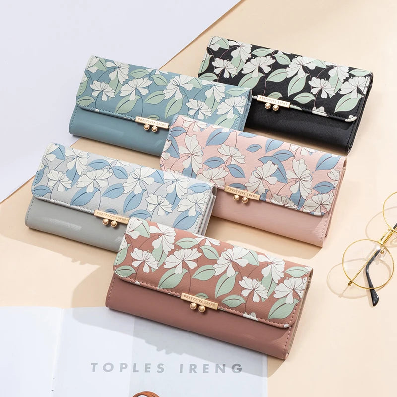 Prettyzys brand name flower print trifold long ladies purse women wallet