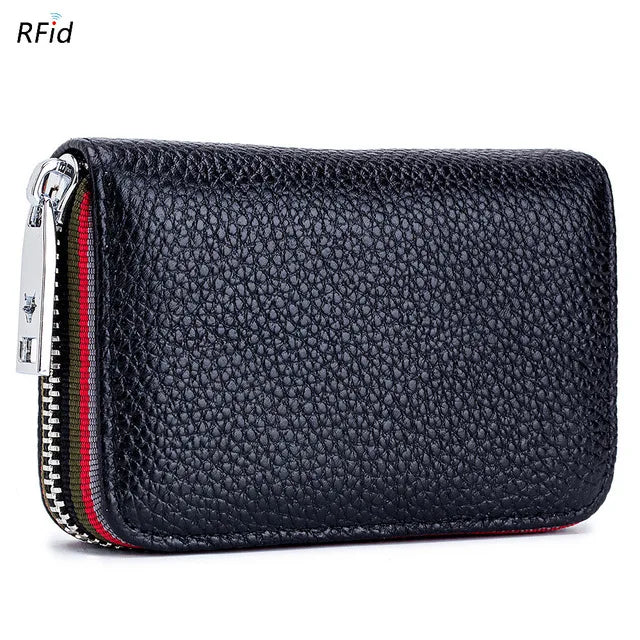 New Fashion Women's Card Bag Genuine Leather Men Credit Card Holder Rfid Wallet Female Change Organizer Small Purse Zipper