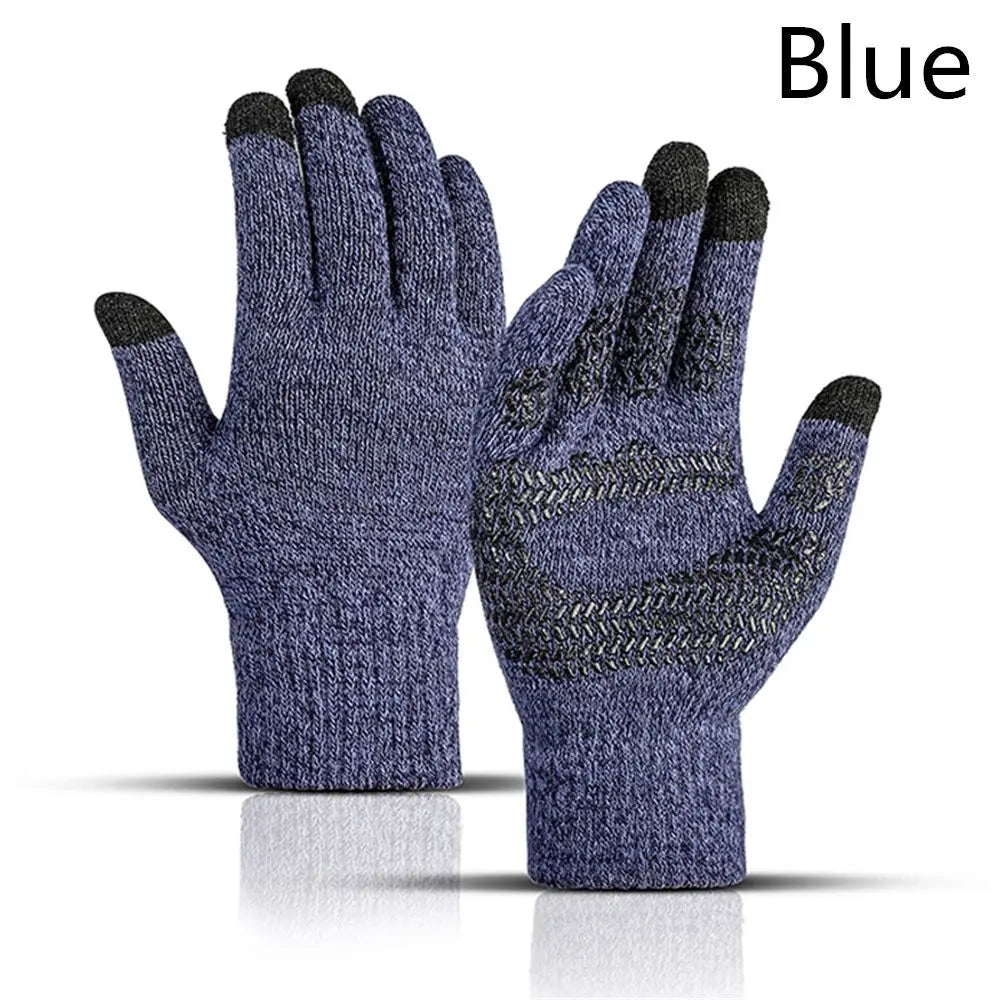 1 Pair Men Thick Knitted Gloves For Phone Screen Male Winter Autumn Warm Wool, Solid Gloves Men Mitten Gloves