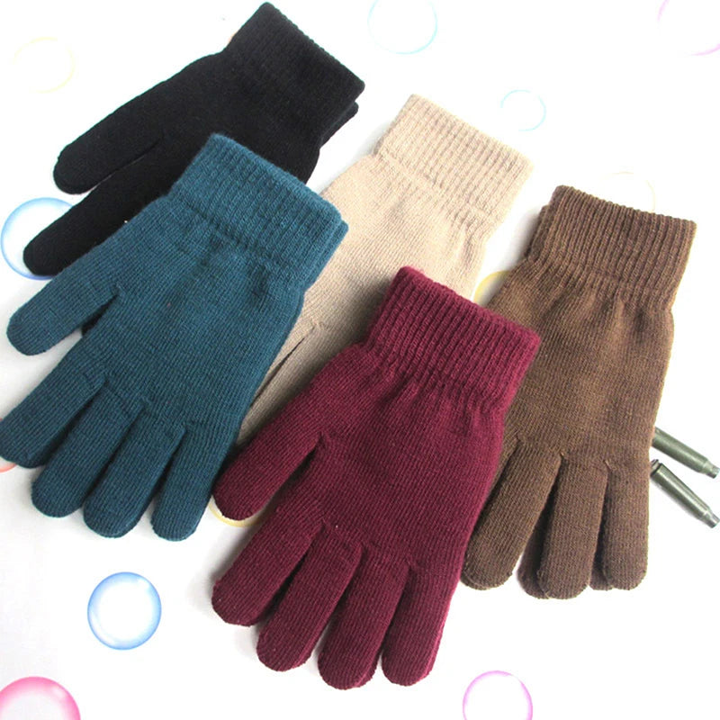 Women Knitted Full Fingered Gloves Solid Autumn Winter Hand Warmer Thicken Lining Skiing Short Wrist Female's  Mittens