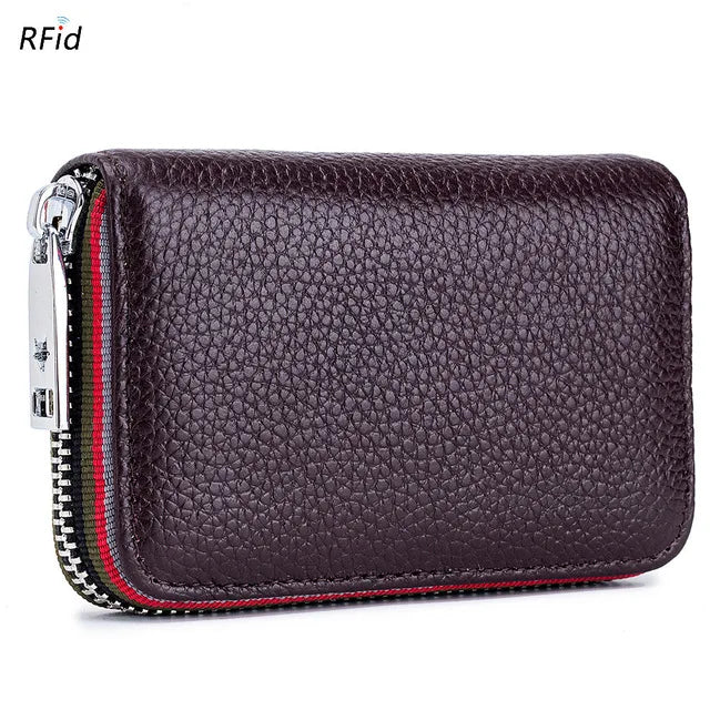 New Fashion Women's Card Bag Genuine Leather Men Credit Card Holder Rfid Wallet Female Change Organizer Small Purse Zipper