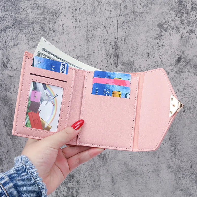 Women Heart Buckle Short Wallet Simple Multifunctional Folding Purse Card Holder Cute Fashion Clutch Bag Girls Money Bag