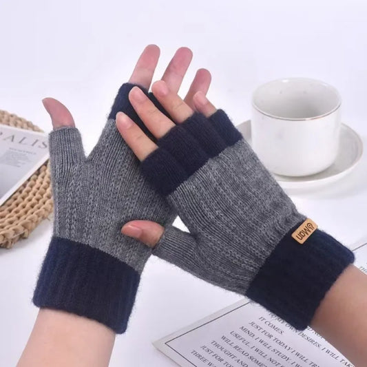 New Cold Resistant Half Finger Writing Gloves for Autumn and Winter Knitted Warm Yarn Half Cut Leaky Finger Gloves