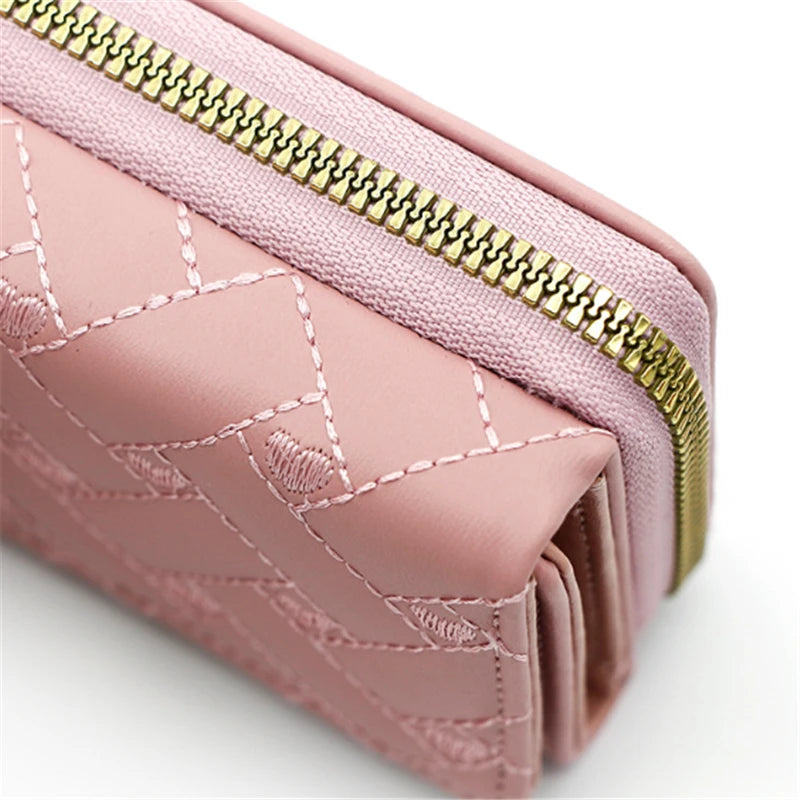 Love Embroidered Wallet Women's Short Zero Wallet Women's Triple Fold Bag Multi Card Large Capacity Versatile Fashion Wallet