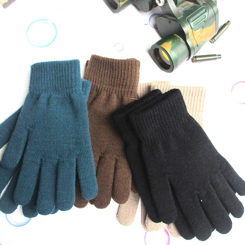 Women Knitted Full Fingered Gloves Solid Autumn Winter Hand Warmer Thicken Lining Skiing Short Wrist Female's  Mittens