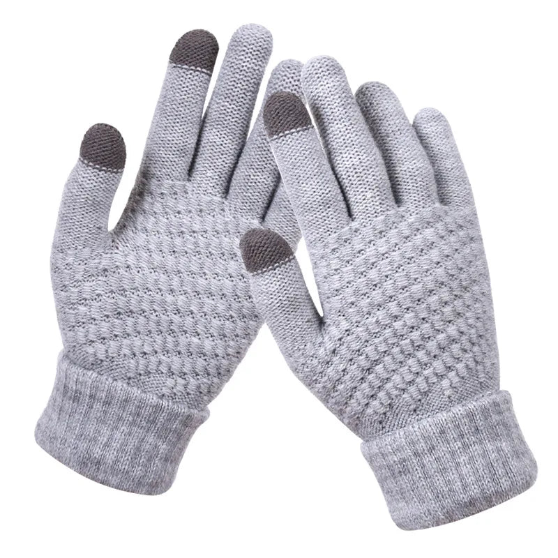 1 Pair Men Thick Knitted Gloves For Phone Screen Male Winter Autumn Warm Wool, Solid Gloves Men Mitten Gloves