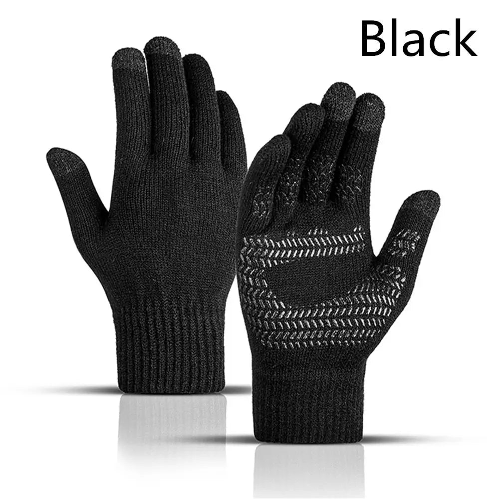 1 Pair Men Thick Knitted Gloves For Phone Screen Male Winter Autumn Warm Wool, Solid Gloves Men Mitten Gloves