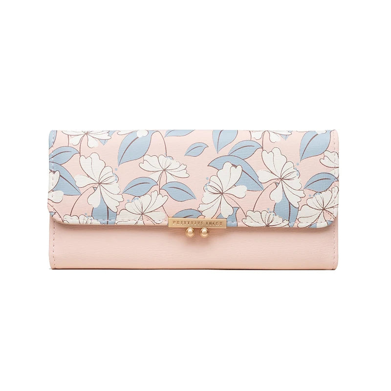 Prettyzys brand name flower print trifold long ladies purse women wallet