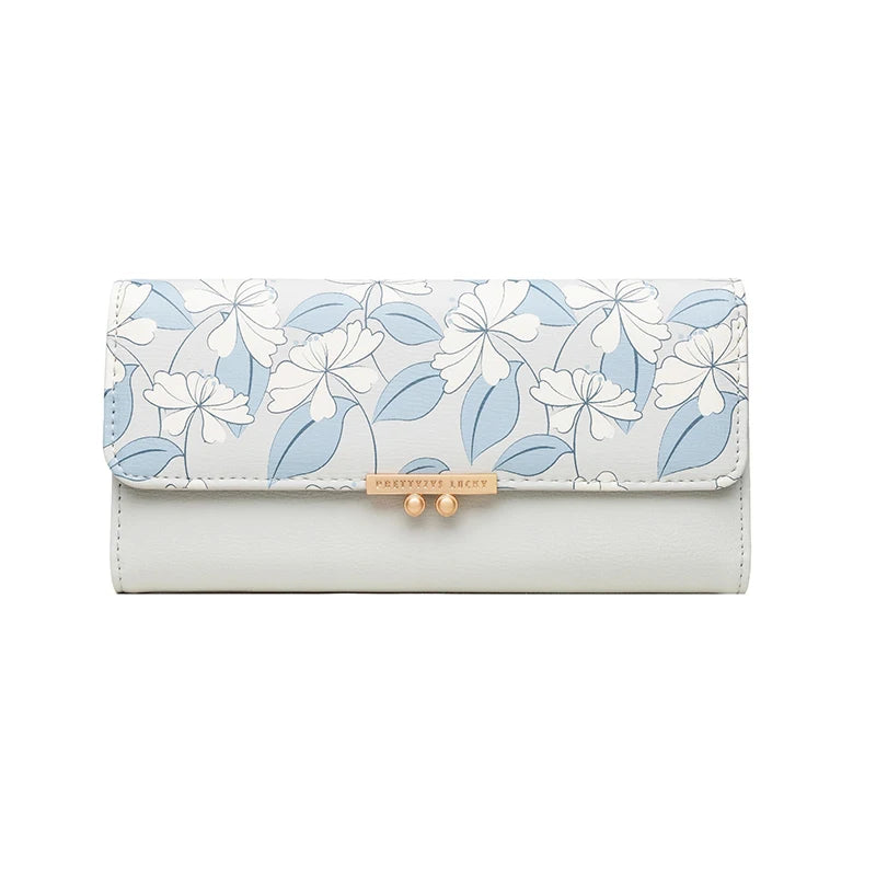 Prettyzys brand name flower print trifold long ladies purse women wallet