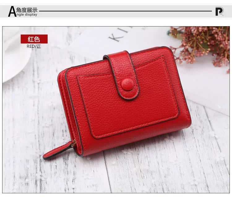 Women Wallets 2024 New Luxury Brand Red Black Small Mini Coin Purse Hasp Card Holder Lady Wallet Zipper Female Leather Buckle