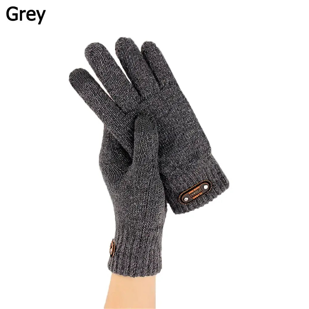 1 Pair Men Thick Knitted Gloves For Phone Screen Male Winter Autumn Warm Wool, Solid Gloves Men Mitten Gloves