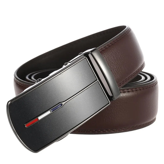 Men's Real Leather Rachet Belt, Black or Brown with Quality Plate Buckle