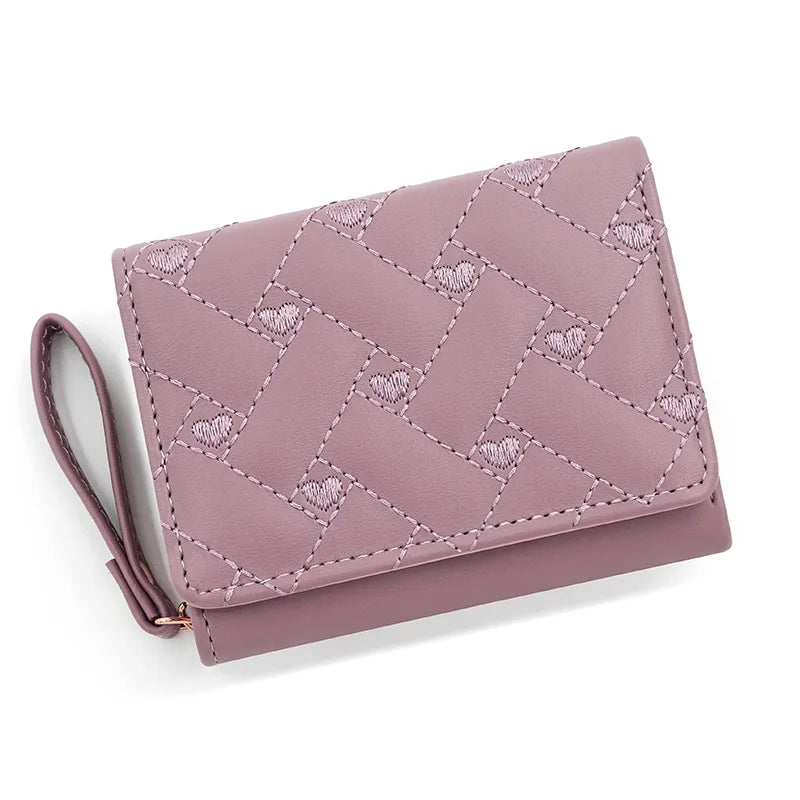 Love Embroidered Wallet Women's Short Zero Wallet Women's Triple Fold Bag Multi Card Large Capacity Versatile Fashion Wallet