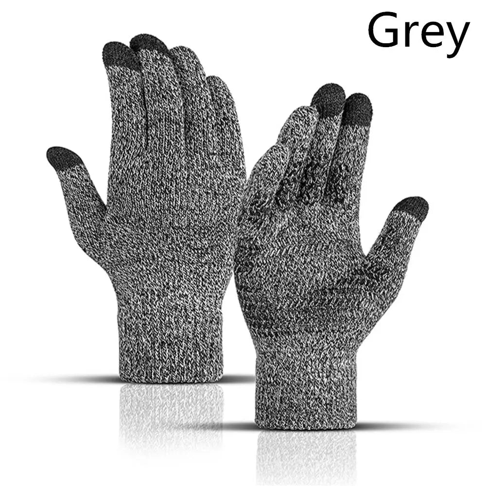 1 Pair Men Thick Knitted Gloves For Phone Screen Male Winter Autumn Warm Wool, Solid Gloves Men Mitten Gloves