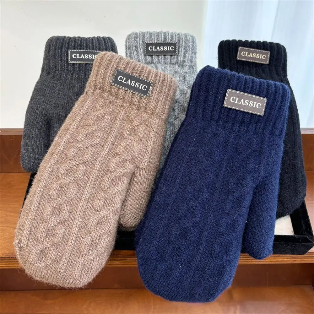 Autumn Winter Women, Men, Knitted Gloves Thickened Fleece Warm Gloves for Men