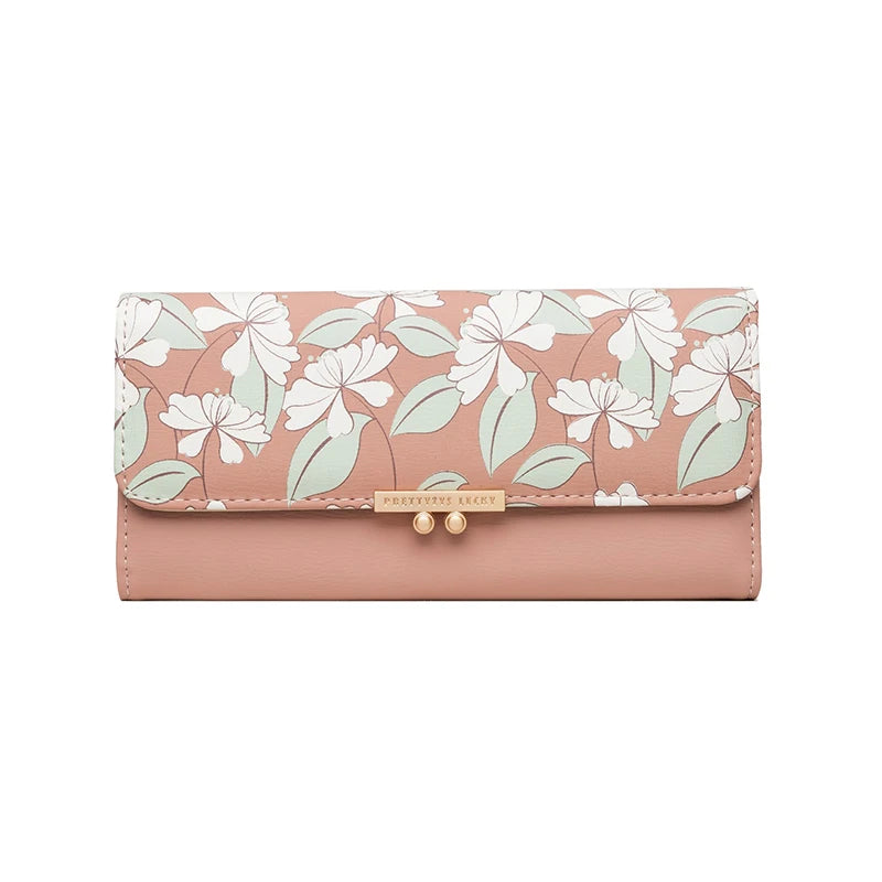 Prettyzys brand name flower print trifold long ladies purse women wallet