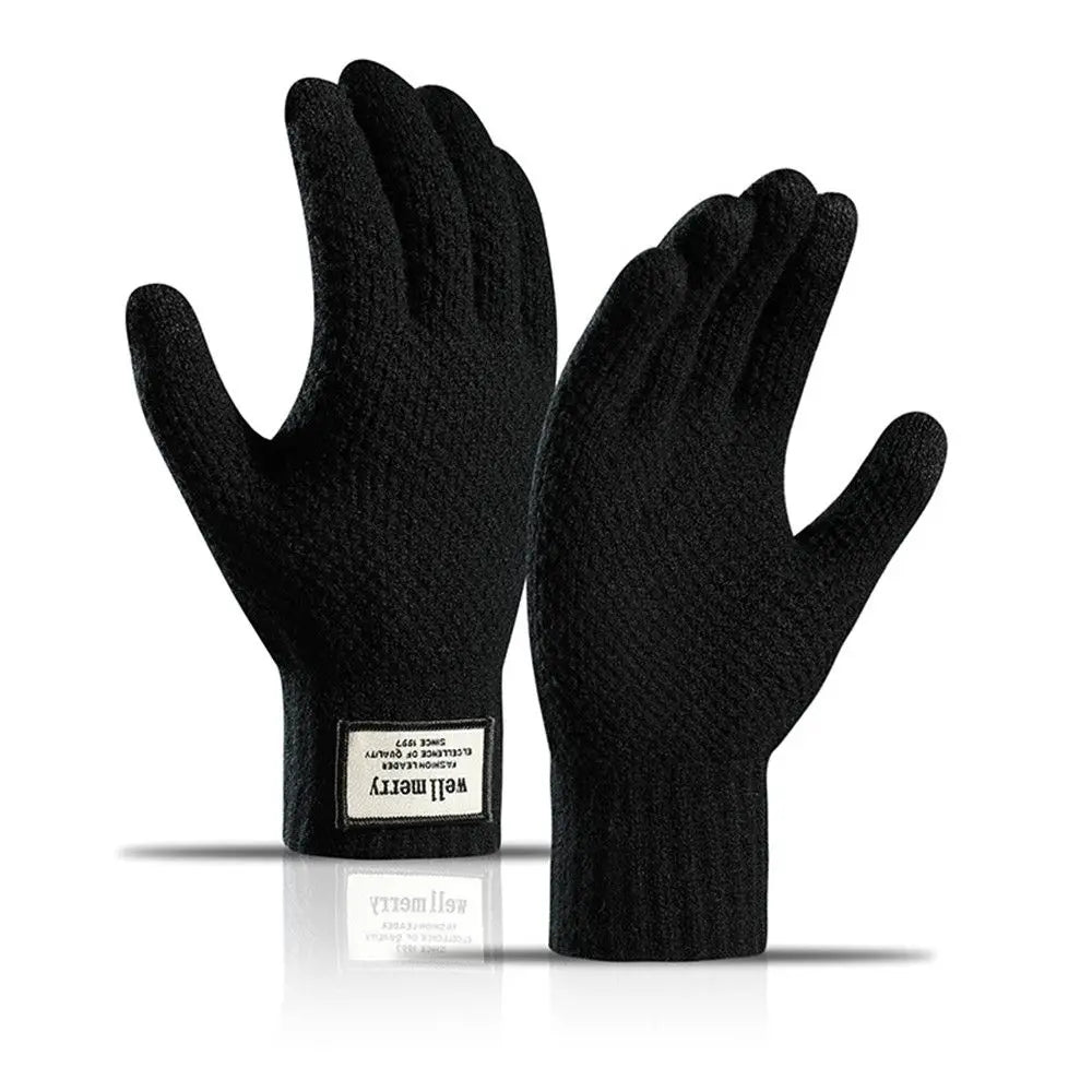 1 Pair Men Thick Knitted Gloves For Phone Screen Male Winter Autumn Warm Wool, Solid Gloves Men Mitten Gloves