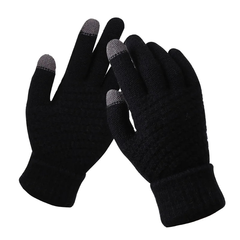 1 Pair Men Thick Knitted Gloves For Phone Screen Male Winter Autumn Warm Wool, Solid Gloves Men Mitten Gloves