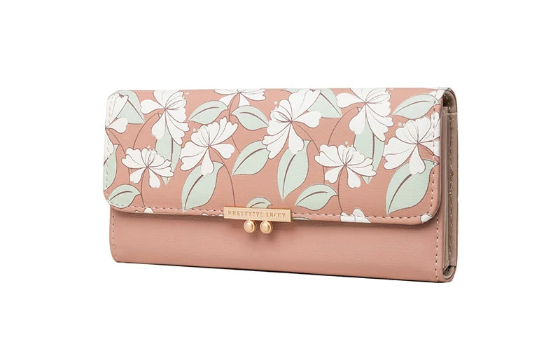 Prettyzys brand name flower print trifold long ladies purse women wallet