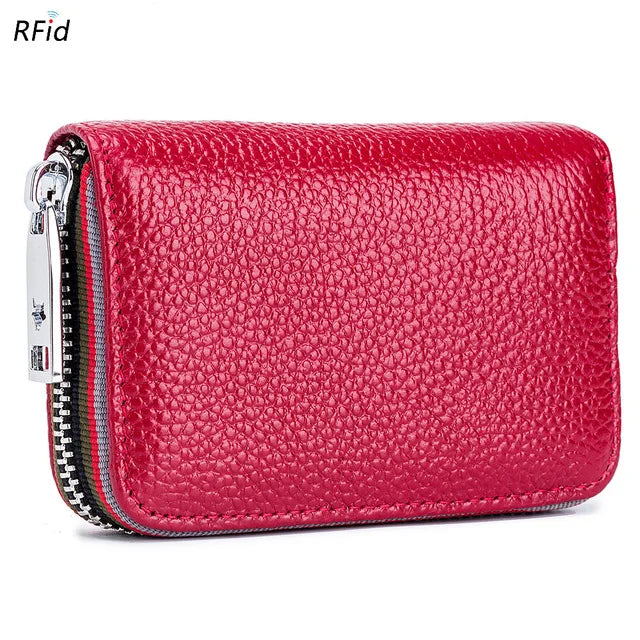 New Fashion Women's Card Bag Genuine Leather Men Credit Card Holder Rfid Wallet Female Change Organizer Small Purse Zipper