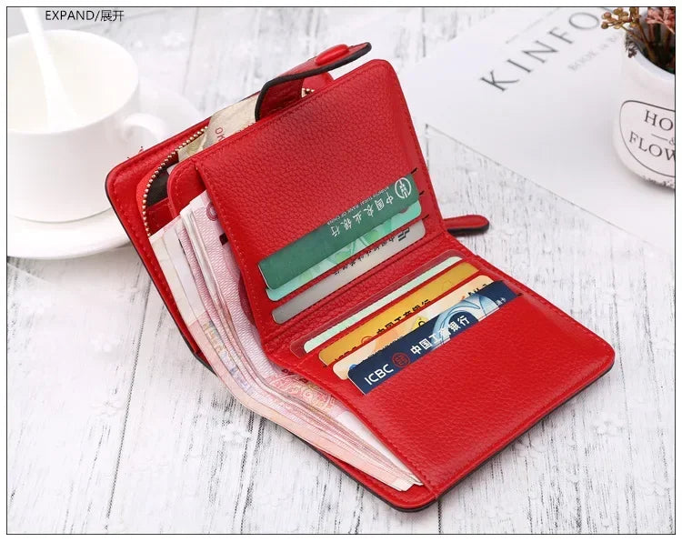 Women Wallets 2024 New Luxury Brand Red Black Small Mini Coin Purse Hasp Card Holder Lady Wallet Zipper Female Leather Buckle