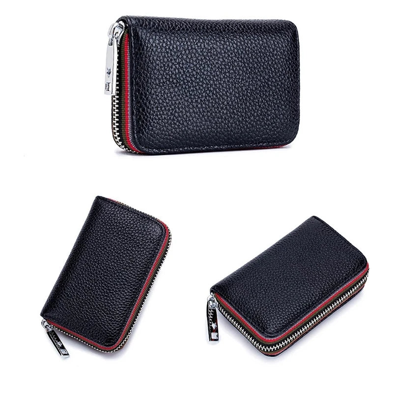 New Fashion Women's Card Bag Genuine Leather Men Credit Card Holder Rfid Wallet Female Change Organizer Small Purse Zipper