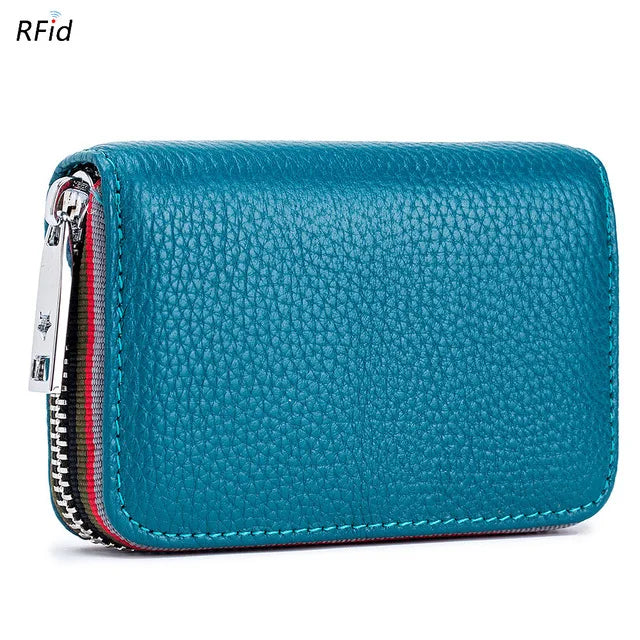 New Fashion Women's Card Bag Genuine Leather Men Credit Card Holder Rfid Wallet Female Change Organizer Small Purse Zipper