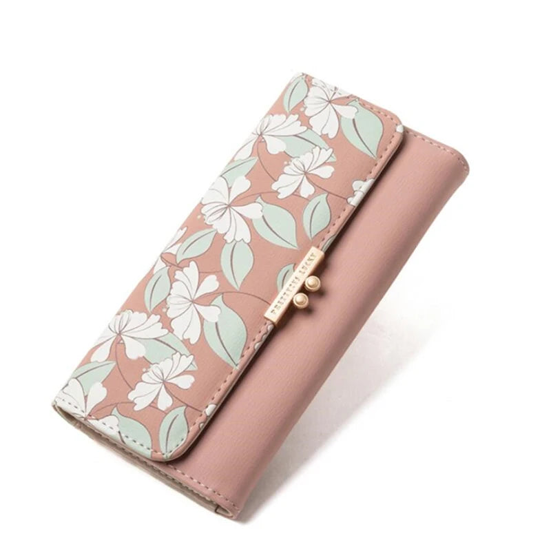 Prettyzys brand name flower print trifold long ladies purse women wallet