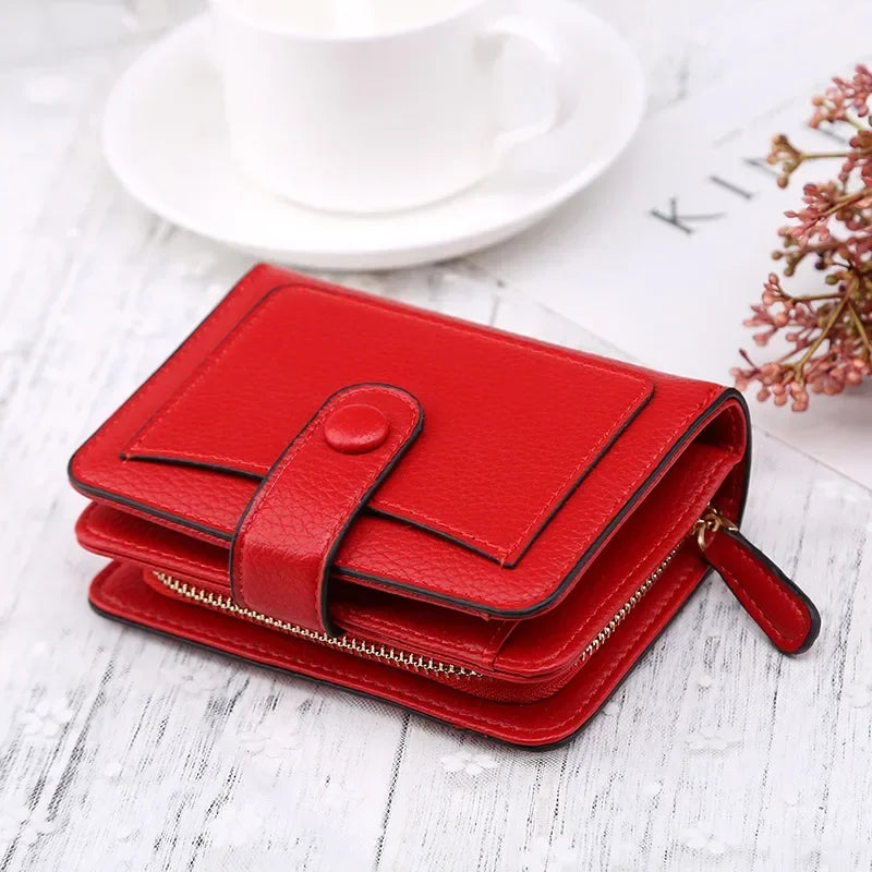 Women Wallets 2024 New Luxury Brand Red Black Small Mini Coin Purse Hasp Card Holder Lady Wallet Zipper Female Leather Buckle