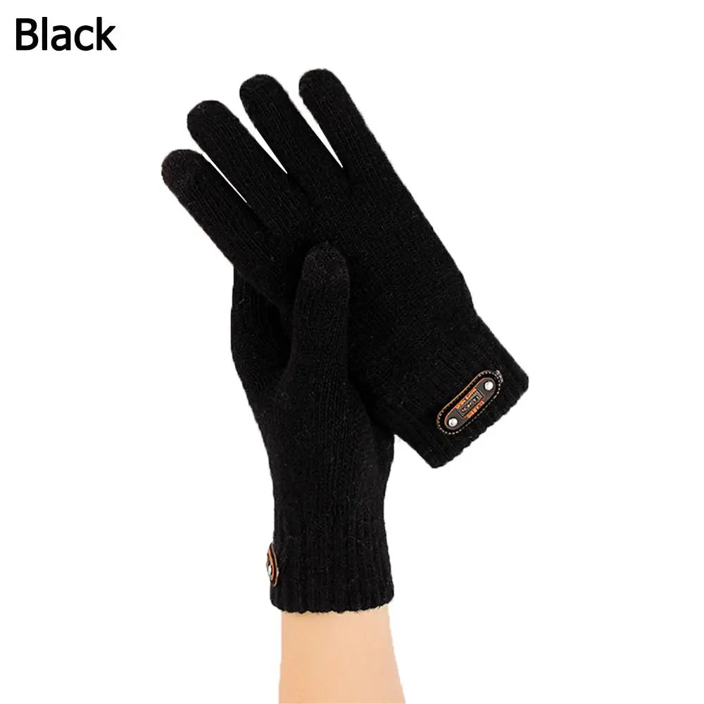 1 Pair Men Thick Knitted Gloves For Phone Screen Male Winter Autumn Warm Wool, Solid Gloves Men Mitten Gloves