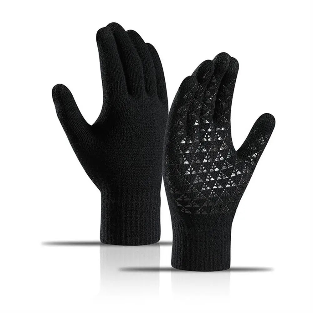 1 Pair Men Thick Knitted Gloves For Phone Screen Male Winter Autumn Warm Wool, Solid Gloves Men Mitten Gloves