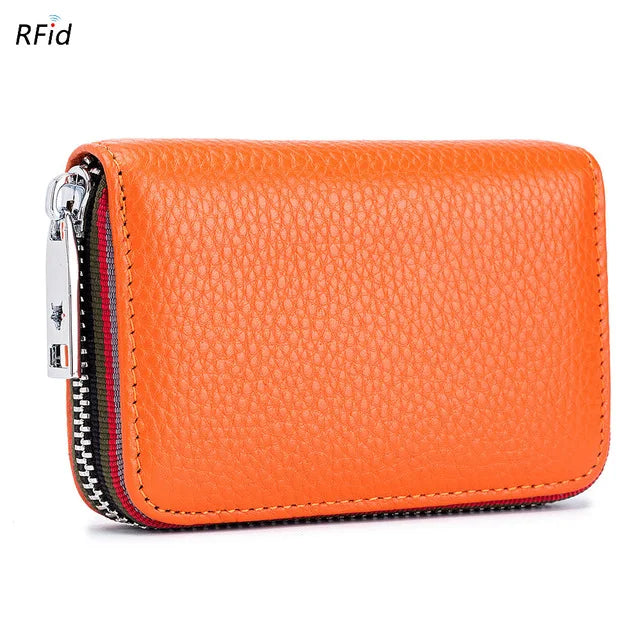 New Fashion Women's Card Bag Genuine Leather Men Credit Card Holder Rfid Wallet Female Change Organizer Small Purse Zipper