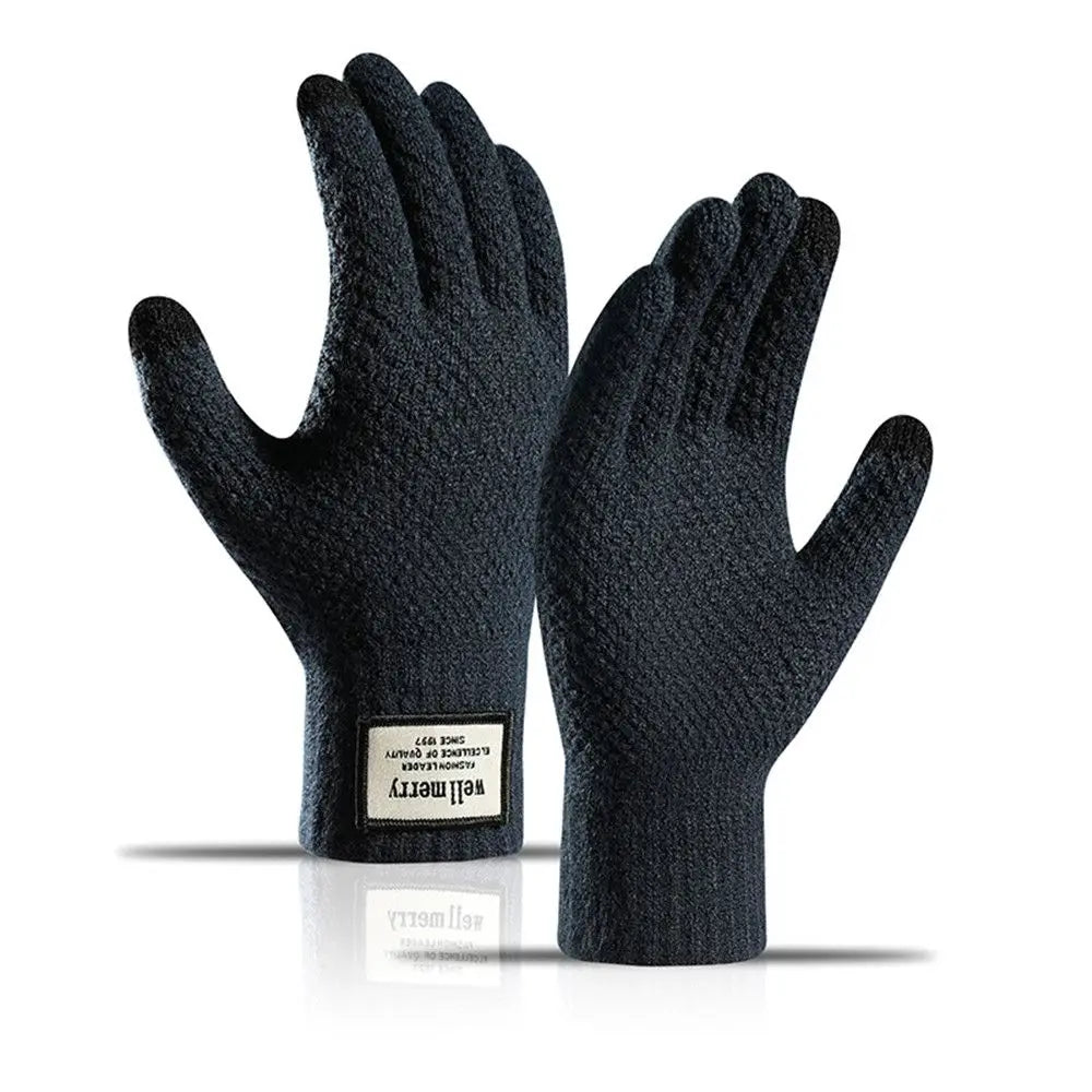 1 Pair Men Thick Knitted Gloves For Phone Screen Male Winter Autumn Warm Wool, Solid Gloves Men Mitten Gloves