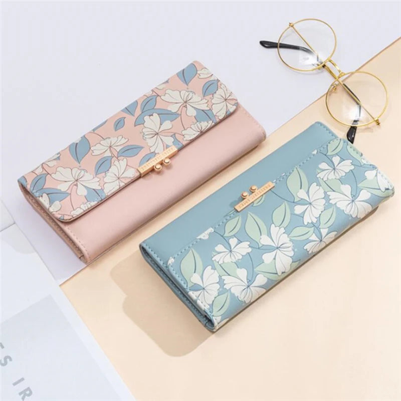 Prettyzys brand name flower print trifold long ladies purse women wallet