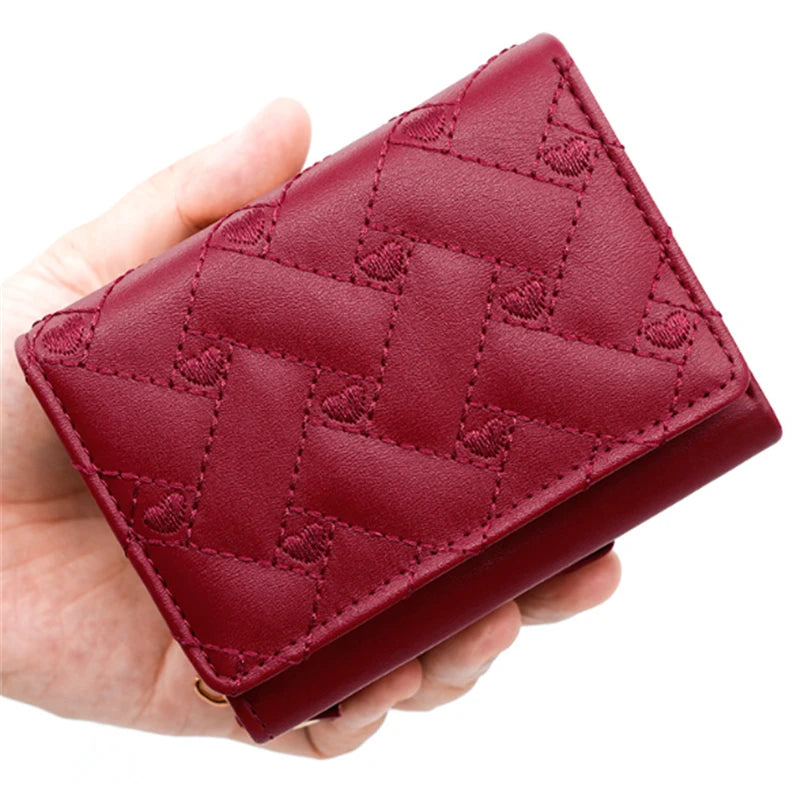 Love Embroidered Wallet Women's Short Zero Wallet Women's Triple Fold Bag Multi Card Large Capacity Versatile Fashion Wallet