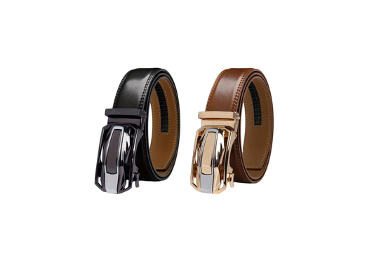 Men's Real Leather Rachet Belt, Black or Brown with Quality Plate Buckle